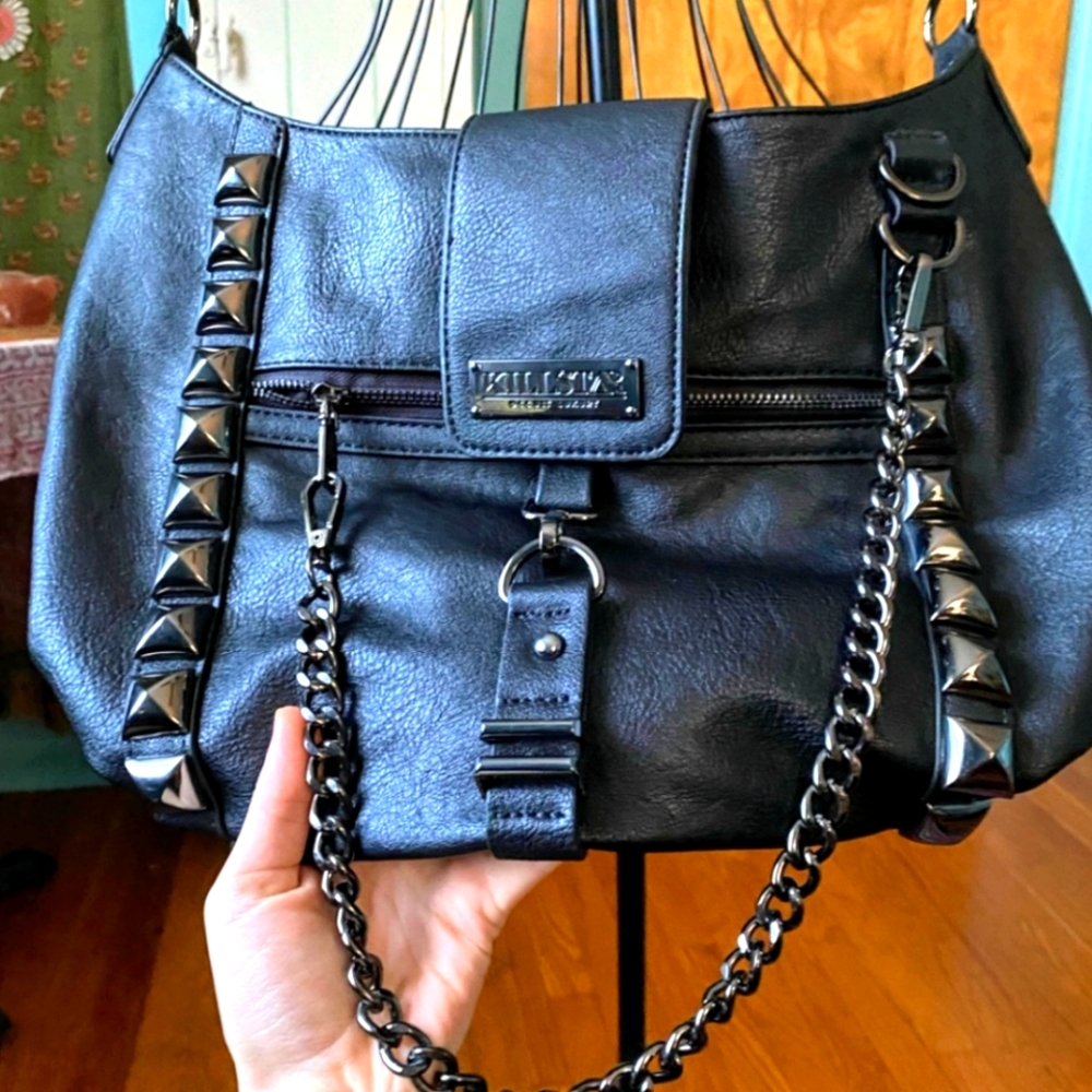 Studded hobo bag with chain